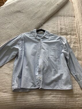 Djerf Avenue Light Blue & White Pinstripe Button-Down Shirt